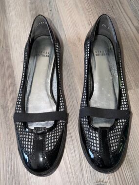 Stuart Weitzman Black Patent & Mesh Elastic Strap Flats 7.5